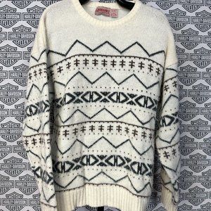 Vintage 80s Wool Blend Chunky Knit Grandpa Crewneck Sweater Adult Large